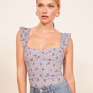 Reformation Elena Top in Petunia Blue Floral XS size 0 EUC